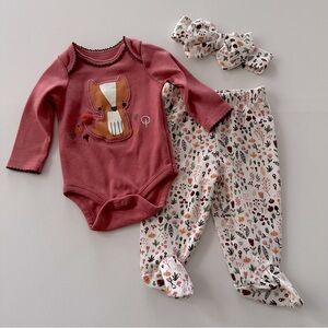 Baby Girl 3 Months Fox Bodysuit Footed Pants Headband Set Outfit Fall Pumpkin